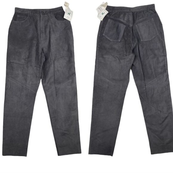 Peruvian Connection 100% Suede Leather Straight High-Rise Pants - 12 - Picture 1 of 9